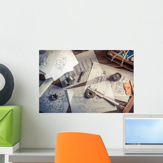 Designing mechanical parts by engineer Wall Decal