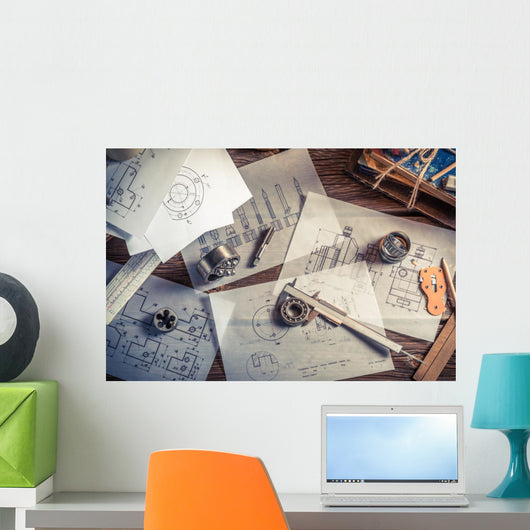 Designing mechanical parts by engineer Wall Decal