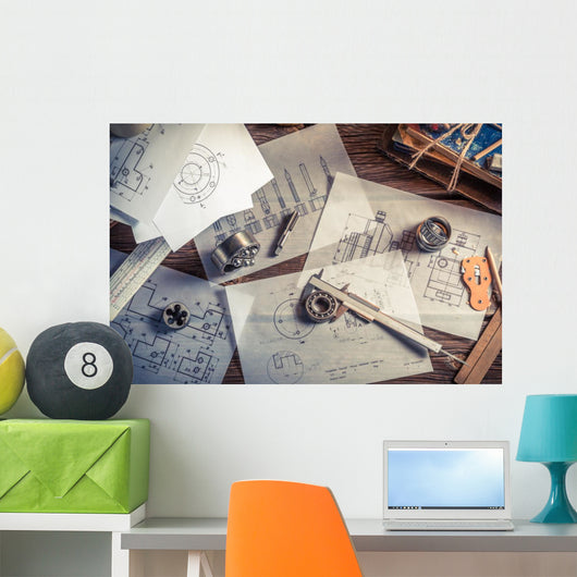 Designing mechanical parts by engineer Wall Decal