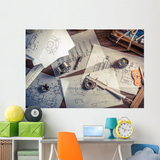 Designing mechanical parts by engineer Wall Decal