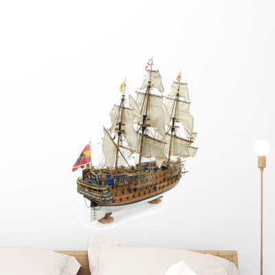 Spanish Galleon Wall Decal shown on a wall
