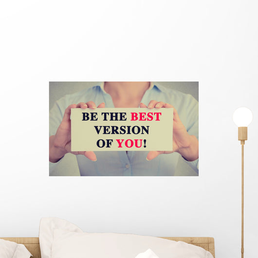Businesswoman hands card sign be the best version of you Wall Decal