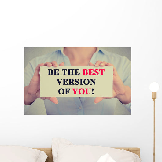 Businesswoman hands card sign be the best version of you Wall Decal