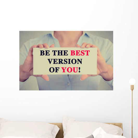 Businesswoman hands card sign be the best version of you Wall Decal