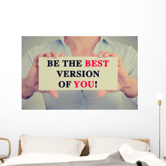 Businesswoman hands card sign be the best version of you Wall Decal