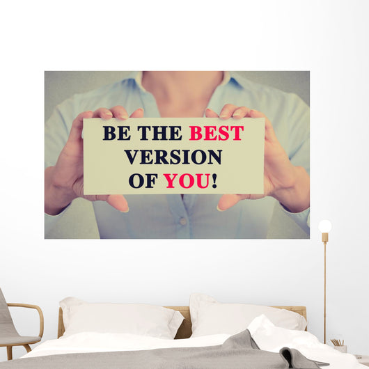 Businesswoman hands card sign be the best version of you Wall Decal