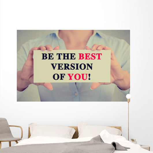 Businesswoman hands card sign be the best version of you Wall Decal