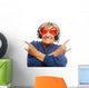 Funny old lady listening music and showing thumbs up. Wall Decal