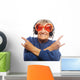 Funny old lady listening music and showing thumbs up. Wall Decal