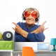 Funny old lady listening music and showing thumbs up. Wall Decal