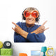 Funny old lady listening music and showing thumbs up. Wall Decal