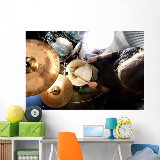 Hombre tocando la bater&atilde;­a.Fondo de m&uacute;sica Wall Decal