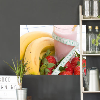 Smoothie Made with Strawberries Wall Decal shown on a wall