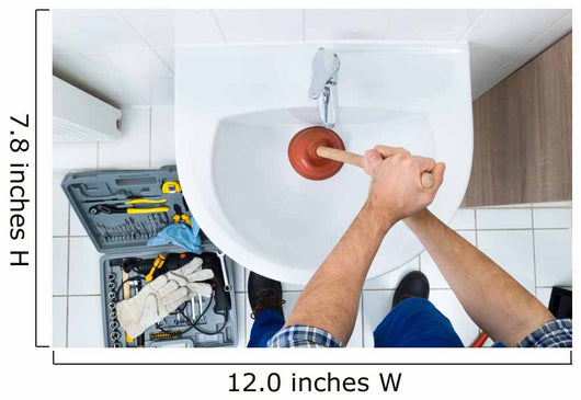 Male Plumber Using Plunger In Bathroom Sink Wall Decal