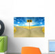 two roads, road sign ahead with arrows blue sky background Wall Decal