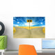 two roads, road sign ahead with arrows blue sky background Wall Decal