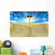 two roads, road sign ahead with arrows blue sky background Wall Decal