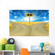 two roads, road sign ahead with arrows blue sky background Wall Decal