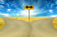 two roads, road sign ahead with arrows blue sky background Wall Decal