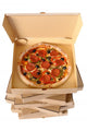 Freshly baked Pizza with stack of delivery boxes Wall Decal