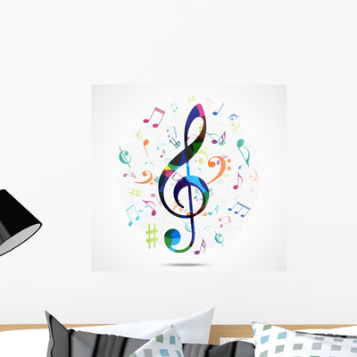 Colorful Music Notes Wall Decal shown on a wall