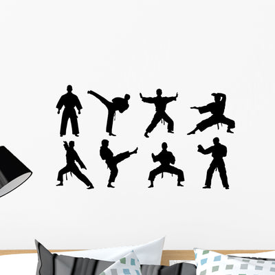 Karate Silhouettes Wall Decal shown on a wall