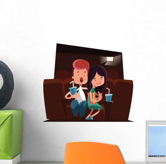 Cute couple at cinema theatre illustration cartoon character Wall Decal