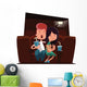 Cute couple at cinema theatre illustration cartoon character Wall Decal