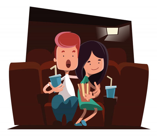 Cute couple at cinema theatre illustration cartoon character Wall Decal