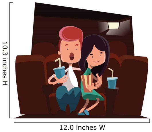 Cute couple at cinema theatre illustration cartoon character Wall Decal