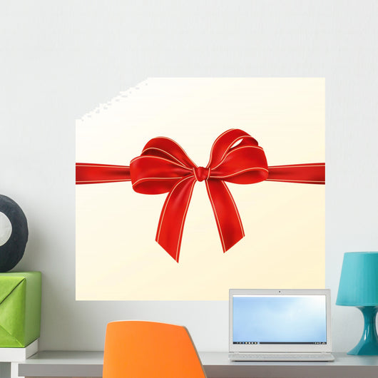 Realistic Red Bow With Ribbon With Light Yellow Lines Wall Decal