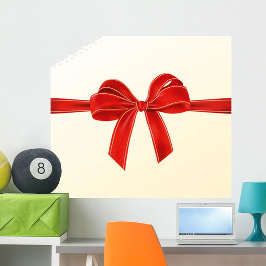 Realistic Red Bow With Ribbon With Light Yellow Lines Wall Decal