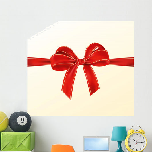 Realistic Red Bow With Ribbon With Light Yellow Lines Wall Decal