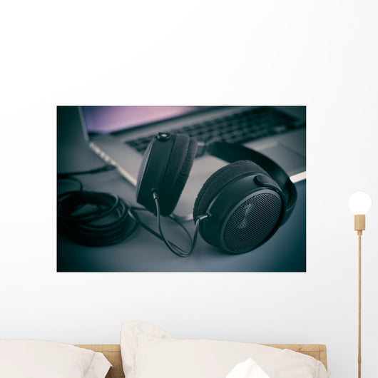 Hi-Fi headphones on a laptop in the studio Wall Decal