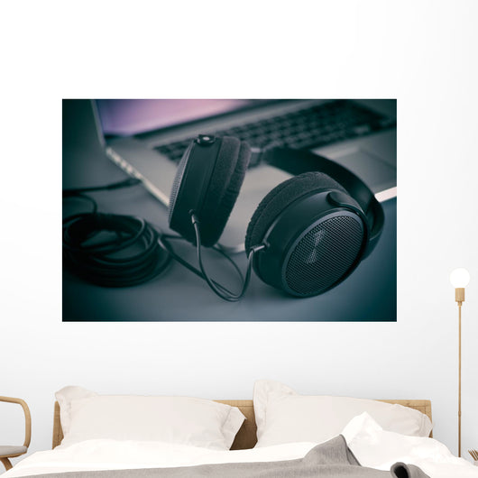 Hi-Fi headphones on a laptop in the studio Wall Decal