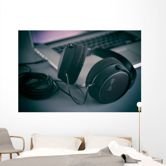 Hi-Fi headphones on a laptop in the studio Wall Decal