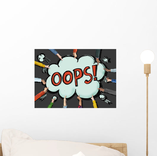 Diverse Hands Holding Cloud Bubble OOPS Concept Wall Decal