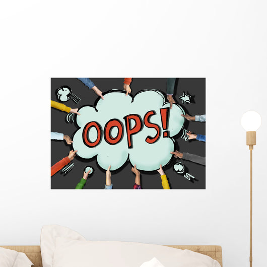 Diverse Hands Holding Cloud Bubble OOPS Concept Wall Decal