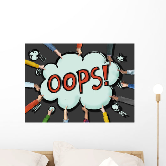 Diverse Hands Holding Cloud Bubble OOPS Concept Wall Decal
