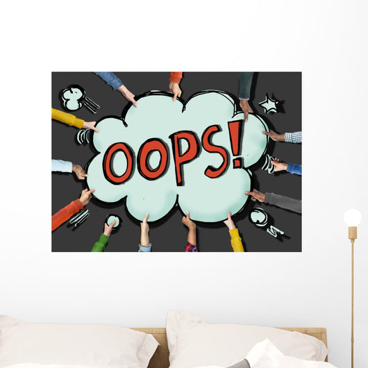 Diverse Hands Holding Cloud Bubble OOPS Concept Wall Decal