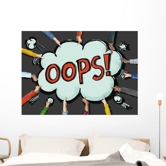 Diverse Hands Holding Cloud Bubble OOPS Concept Wall Decal
