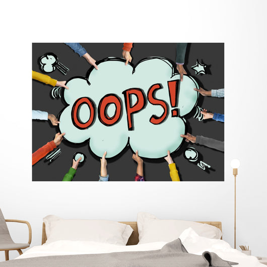 Diverse Hands Holding Cloud Bubble OOPS Concept Wall Decal