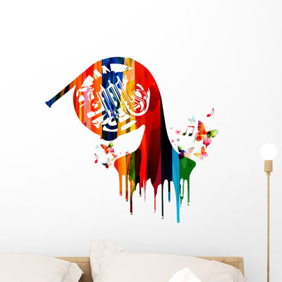 French Horn Colorful Design Wall Decal shown on a wall