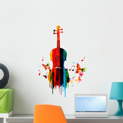 Violin Colorful Design Wall Decal shown on a wall