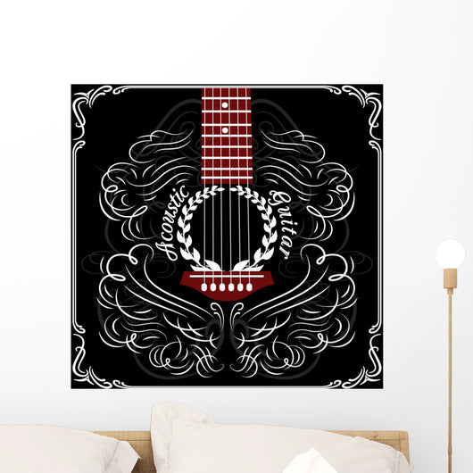 background with black acoustic guitar Wall Decal