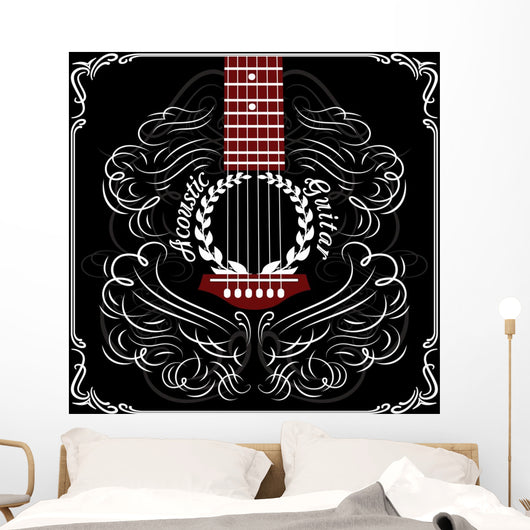 background with black acoustic guitar Wall Decal