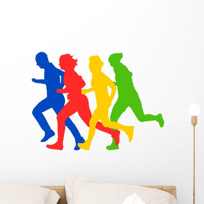Group Of Runners Silhouettes Vector Illustration Wall Decal shown on a wall