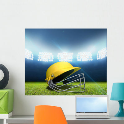 Cricket Stadium And Helmet Wall Decal shown on a wall