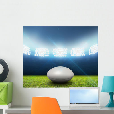 Rugby Stadium And Ball Wall Decal shown on a wall