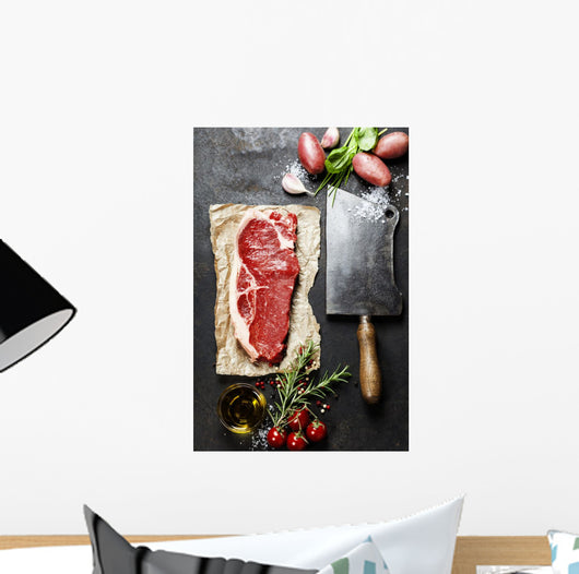 vintage cleaver and raw beef steak Wall Decal